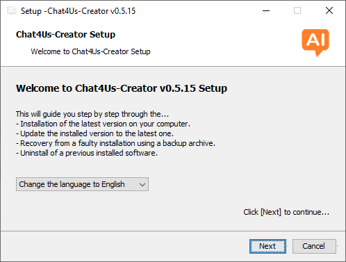 Chat4Us-Setup Welcome screen