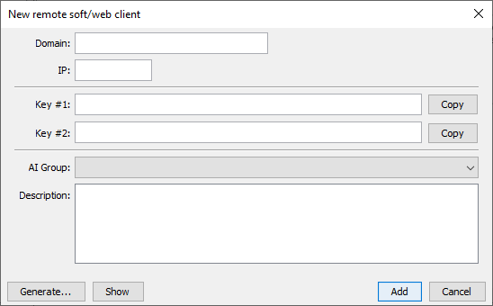 New remote client dialog.