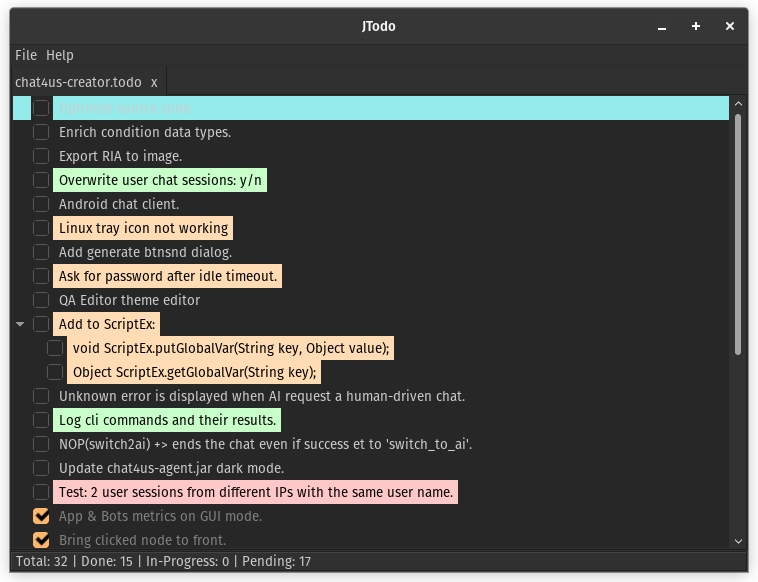 JTodo app screen shot.